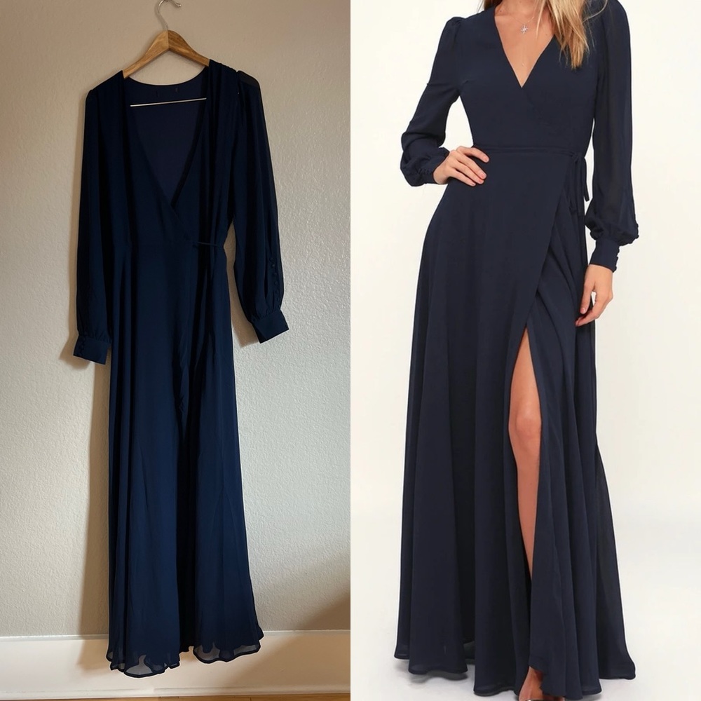 Lulu's Navy Long Sleeve Maxi Dress